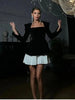 Elegant Splicing Velvet Women Pleated Skirt Chic Long Sleeved Waist Slimming Square Neck Dress Lady Party Vacation Dresses