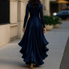 Evening Dress Women's Long Sleeve V Neck High Waist Slim Fit Ruffle Solid Color Elegant Party Spring Autumn Dress