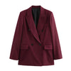 Burgundy Blazer Women Autumn Winter Vintage Double Breasted Suit Jacket for Woman Streetwear Classic Blazers Coat