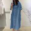 Autumn Collection Women's Cowboy Long Dress Loose Single Breasted Flip Collar Casual Medium Long Shirt Dress