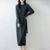 Women Wool Dress Sweater 100% Merino Wool Knitted Self-belt Long Skirt Autumn Winter Round Neck Pullover Cashmere Straight Skirt