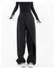 Houzhou Women Wide Suit Pants High Waist Gothic Japanese Style Baggy Black Trousers Irregular Straight Pants Casual Streetwear