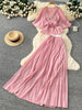 Elegant Rhinestone Pleated Skirt Sets Slim Party Club Vintage Dress American Women Clothes Two Piece Set 9R3018