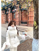 Chic Women's Cotton Padded Jackt with Large Fur Collar Waist-Cinching Mid-Length Parkas Korean Warm Commute Outerwear