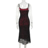 Vintage Elegant Goth Dress Women Sexy Streetwear Fairy Grunge Aesthetic Cross Pattern Spaghetti Strap Party Dress Female