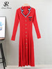Autumn Winter Wear Dress Women Polo Single Breasted Pocket Design Bodycon Knitting Temperament Sweater Long Dresses