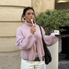 Casual Long Sleeve Zipper Knitted Coat Stand Collar Stripe Knitting Cardigan for Women Spring Autumn Female Sweater