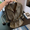 Spring Female Long Sleeved Casual Shirt French Lady Patchwork Cardigan Blouse Autumn Women Lapel Solid Color Shirts Coat