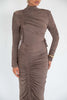 Elegant Long Sleeved Elastic Tight Pleated Maxi Dress Women Slim Party Club Evening Dress Autumn Winter Vestido