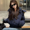 Korean Fur Collar Hooded Parkas Ladies Design Cropped Cotton Padded Winter Jacket Female Blue Casual Warm Parka Coats