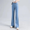 Loycell Sky Blue Ice Silk Boot Cut Pants Summer Casual High Waist Slim Simple Versatile Micro Flared Women's Jeans