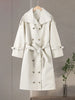 Women's Trench Coat Double Breasted Stand Collar Epaulet Lace Up Long Windbreaker Office Lady Autumn Winter Solid Slim Outerwear