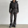 Winter Women's One‑piece Ski Suit Hooded Zipper Pocket Full Sleeve Coat Pant Suits Lady Warm Vacation Skiwear
