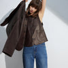 Women's Autumn Clothing European Sheepskin Casual O-Neck Single-Breasted Coffee Litchi Stria Genuine Leather Jacket