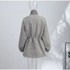 Causal Long Sleeved Grid Female Jacket Drawstring Tight Loose Women's Trench Collar Single Breasted Pocket Outerwear