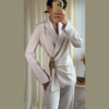 Solid Blazer Long Pants Sets Women Spring Long Sleeve Lace Up Suit Coat Wide Leg Straight Long Pant 2 Pieces Sets