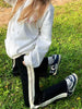Plus Size Striped Streetwear Baggy Straight Trousers Joggers Sweatpants Hip Hop Women Elastic High Waist Wide Leg Sports Pants