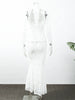 Women Sexy Lace Patchwork White Maxi Dress Flared Sleeve Off Shoulder Bodycon Gowns Lady Evening Night Party Robes