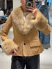 Faux Collar Suede Jacket Women Lapel Full Sleeve Plush Cuff Casual Short Jackets Lady Daily Commute Street Outwear