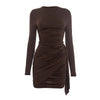 Crew Neck Solid Slim Sheath Dress Women Long Sleeve Overlap Burgundy Elegant Casual Bodycon Outfits Office Lady