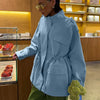 Drawstring Waist Button Women Cargo Jacket Long Sleeve Pockets Spring Casual Female Coat Street Commute Lady Outwear Tops
