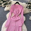 Brand Women Knitted Maxi Dress Aesthetic Y2K Single-breasted Shirt Sweater Dress Lady Party Vestidos