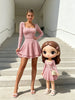 Autumn Polka Dot Print Square Neck Long Sleeve Women's Dress Waist Cinched A-Line Mini Skirt Length Sexy