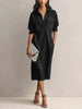 Minimalist Solid Color Shirt Dress For Women Elegant Half Sleeves Button Turndown Collar Pockets Dress Casual Daily Midi Dresses