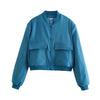Women Solid Bomber Jackets Coat With Pockets V-Neck Single Breasted Long Sleeves Female Chic Lady Outfits