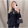Spring Waist-closed Blazer Coat Women's Hollow Out Long Sleeve Buttons Pleated Short Coat Office Lady Outerwear