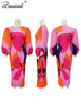 O-Neck Long Lantern Sleeve Loose Mid Dress Women Print Patchwork Pleated Gown Evening Holidays Festivals Birthday Robe