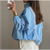 Furry Trim Cropped Denim Jacket Single Breasted Long‑Sleeve Winter Women Warm Outerwear Versatile Lady Casual Jean Coat