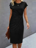 Women's casual dress tight dress front knot round neck medium-long dress basic daily wear
