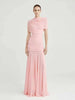 Women Ruched Maxi Dress Asymmetric Draped Sleeve High Neck Bodycon Mermaid Formal Evening Party Gown