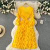 European Court Style Dress for Women A Design Sense Tassel V-neck Slim Fit Long High-temperature Pleated Flared Sleeve