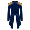 Womens Circus Ringmaster Costume Tuxedo Party Showman Tailcoat Blazer Stand Collar Fringed Shoulder Board Velvet Jacket Coat