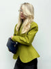 Women Elegant Peplum Blazer Olive Green Slim Fit Flared Hem Jacket Vintage Puff Sleeve Office Lady Coat
