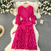 European Court Style Dress for Women A Design Sense Tassel V-neck Slim Fit Long High-temperature Pleated Flared Sleeve