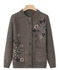 Korean Women's Clothes Knit Woolen Printed Cardigan Coat Middle Aged Mother Knitwear Tops Vintage Grandma Sweater Jacket