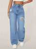 Wide Leg Distressed Straight Jeans for Women Elastic Casual Bootcut Denim Pants Ladies Jeans