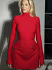 Sexy Slim Mini Dress For Women Two Pocket Spring Autumn Long Sleeve A-line Solid Club Party Dress Elegant Female