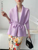 Black Tie Cardigan Design Women's Pleated Jacket Stemperament Casual Niche Three Quarter Top 2DB3365