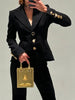Solid Patchwork Bandage Designer Coat for Women Notched Collar Long Sleeve Spliced Irrgular Metal Buckles Slim Jacket Female
