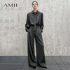 Minimalist Women Stripe Shirt Autumn Lapel Concealed Placket Loose Wide Leg Pants Casual Trousers Separate 12623109