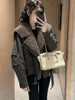 Women Warm Wool Perm Oversized Thick Coat Winter Faux Fur Collar Padded Jacket Drawstring Waist Streetwear Chic Tops