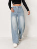 Wide Leg Distressed Straight Jeans for Women Elastic Casual Bootcut Denim Pants Ladies Jeans