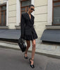 One Button Lace Blazer Women Black Slim V-neck Full Sleeve Shoulder Pads Jacket Fall Office Lady All-match Outwear