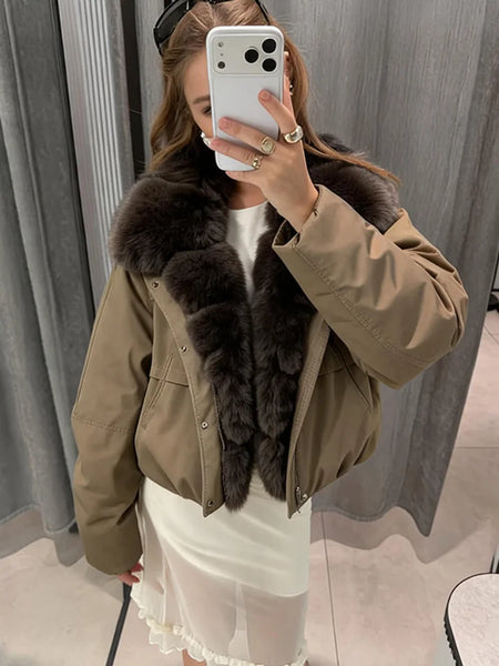Faux Fur Neck Short Jackets Women Long Sleeve Ruff Thicken Loose Outerwear Female Autumn Winter Chic Daily Coats
