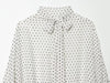 Women's Polka Dot Blouse Skirt Set Spring High Neck Batwing Sleeve Sheer Front Tie Bow Midi A-Line Dress Set