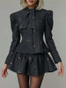 Embroidery Lace Up Bow Suit Jacket Short Skirt Suits Women Elegant Long Sleeve Waist Cinching Coats High Waist Skirts Outfit